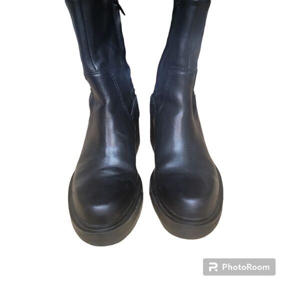 Zara Black Leather Chunky Heel Platform Ankle Boots. Size 10. - Picture 5 of 13
